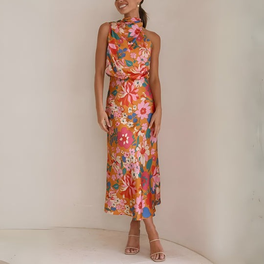 KENZY - FLORAL SATIN WOMEN'S DRESS