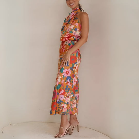 KENZY - FLORAL SATIN WOMEN'S DRESS