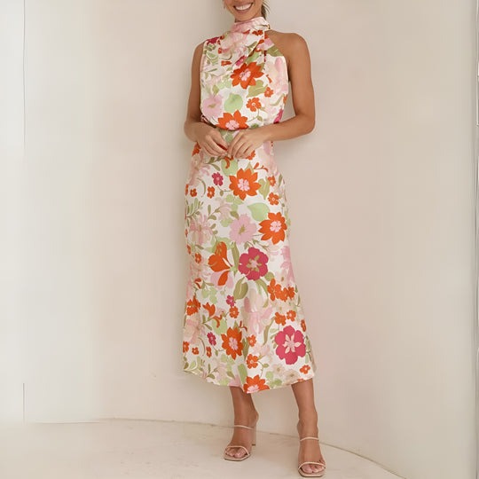 KENZY - FLORAL SATIN WOMEN'S DRESS