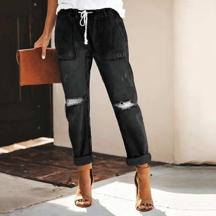 NIKKI - CLASSIC DISTRESSED DENIM PANTS