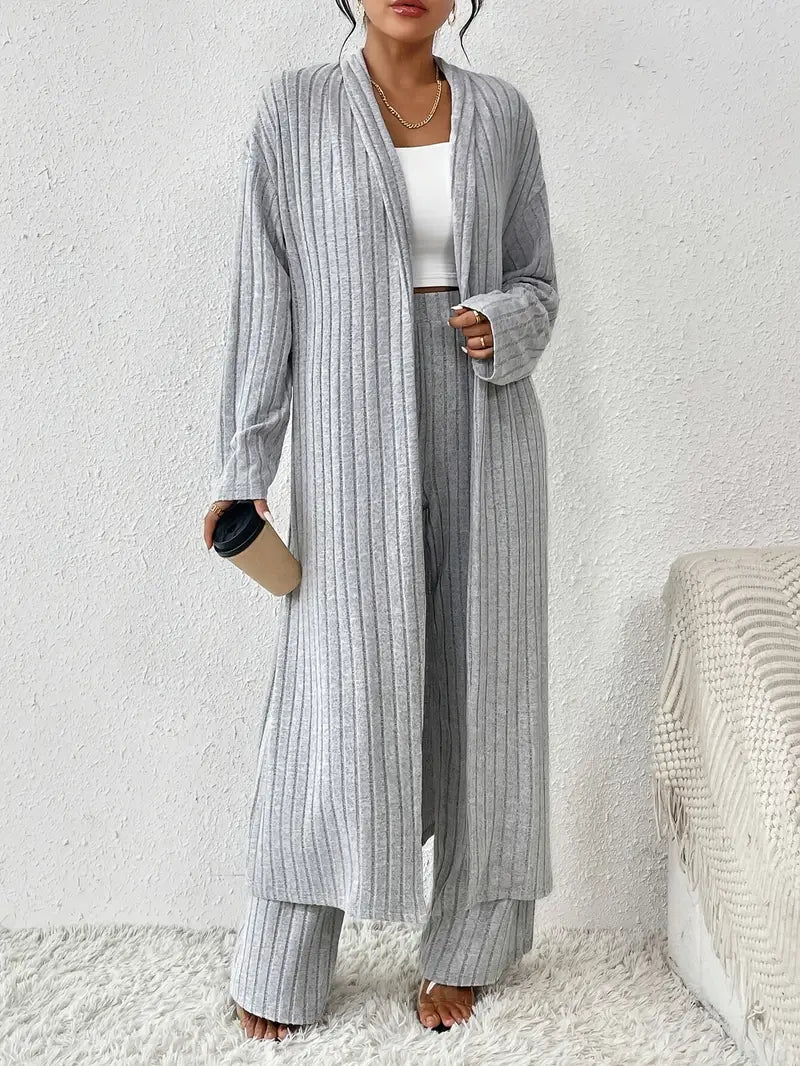 Tobiemira - Cardigan and Straight Leg Pants Set