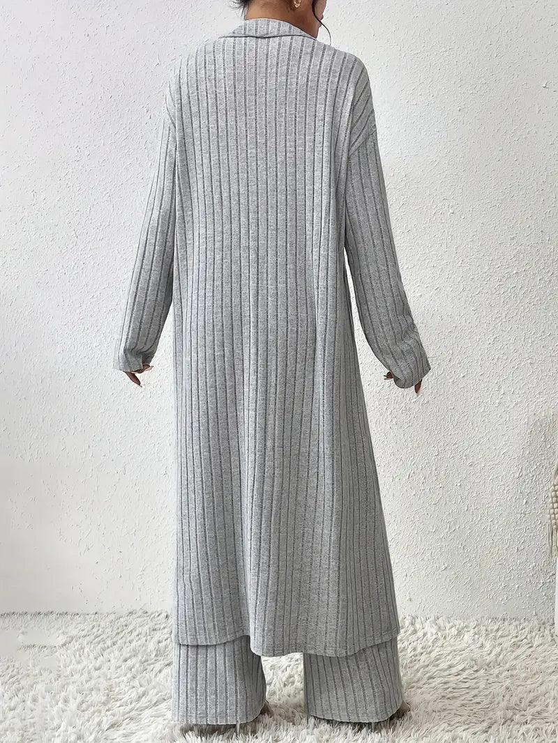 Tobiemira - Cardigan and Straight Leg Pants Set