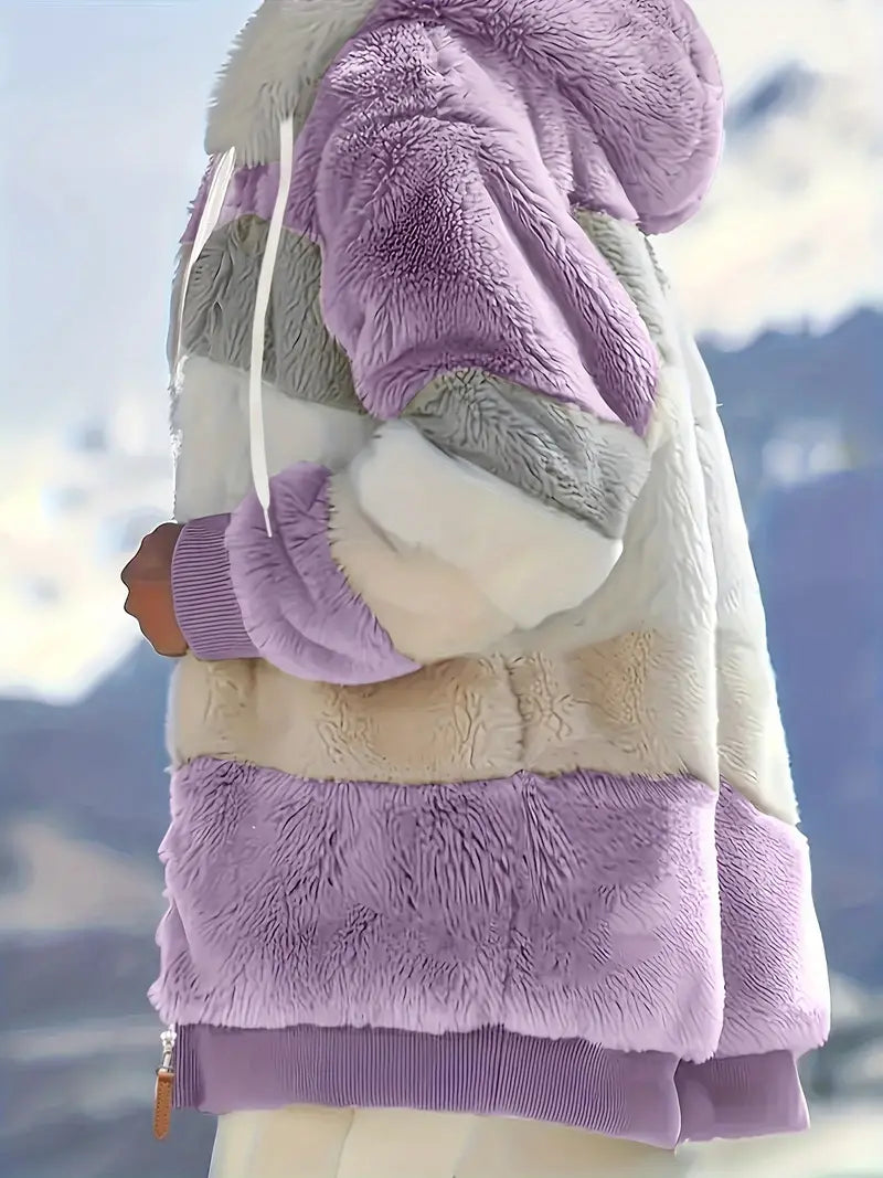 Elina - Color Block Teddy Jacket