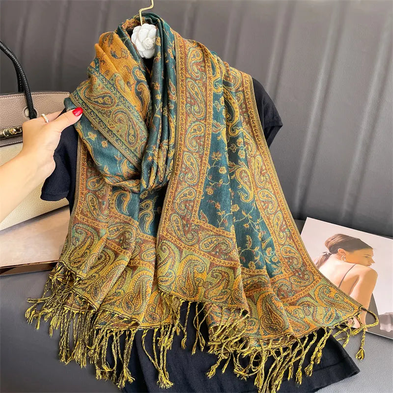 Luna-2025 Embroidered Cashmere Pashmina Shawl – Warm, Stylish & Elegant