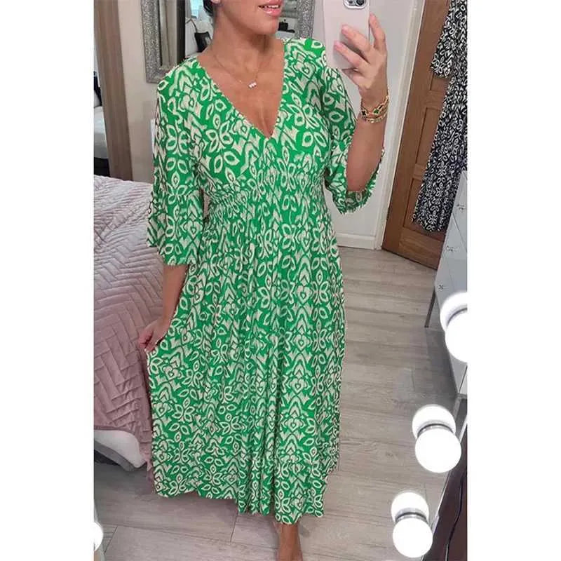 Adelie High-Waist V-Neck Printed Midi Dress
