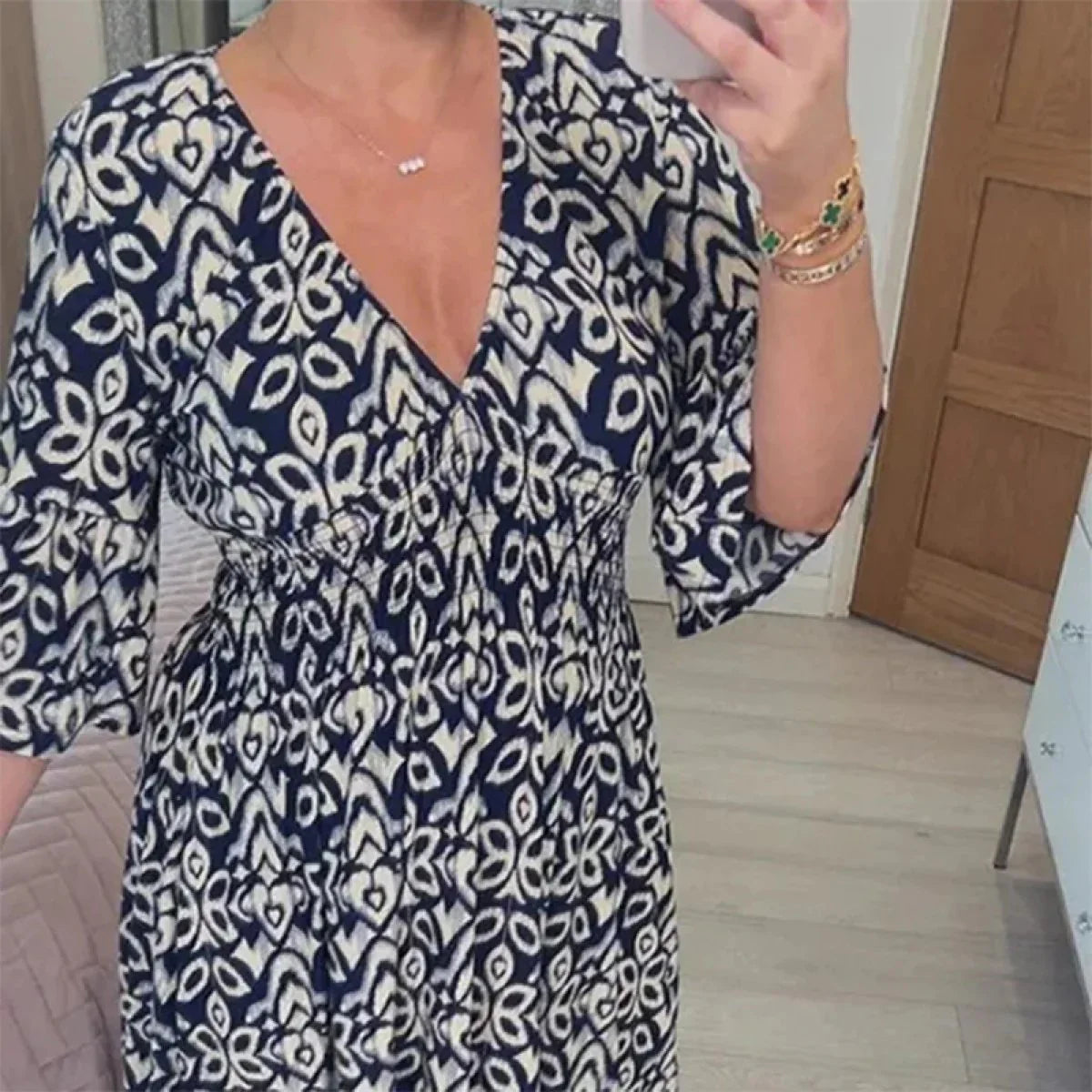 Adelie High-Waist V-Neck Printed Midi Dress