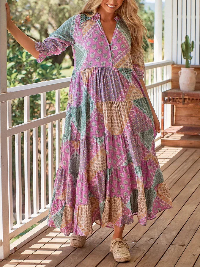 Arah - Vintage Bohemian Tiered Maxi Dress