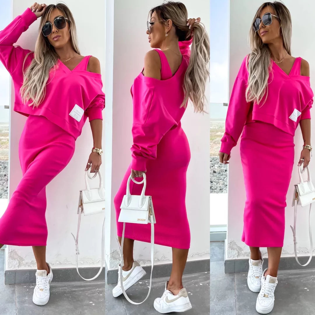 Aglaé – Bold & Elegant Midi Dress with Oversized Sweatshirt