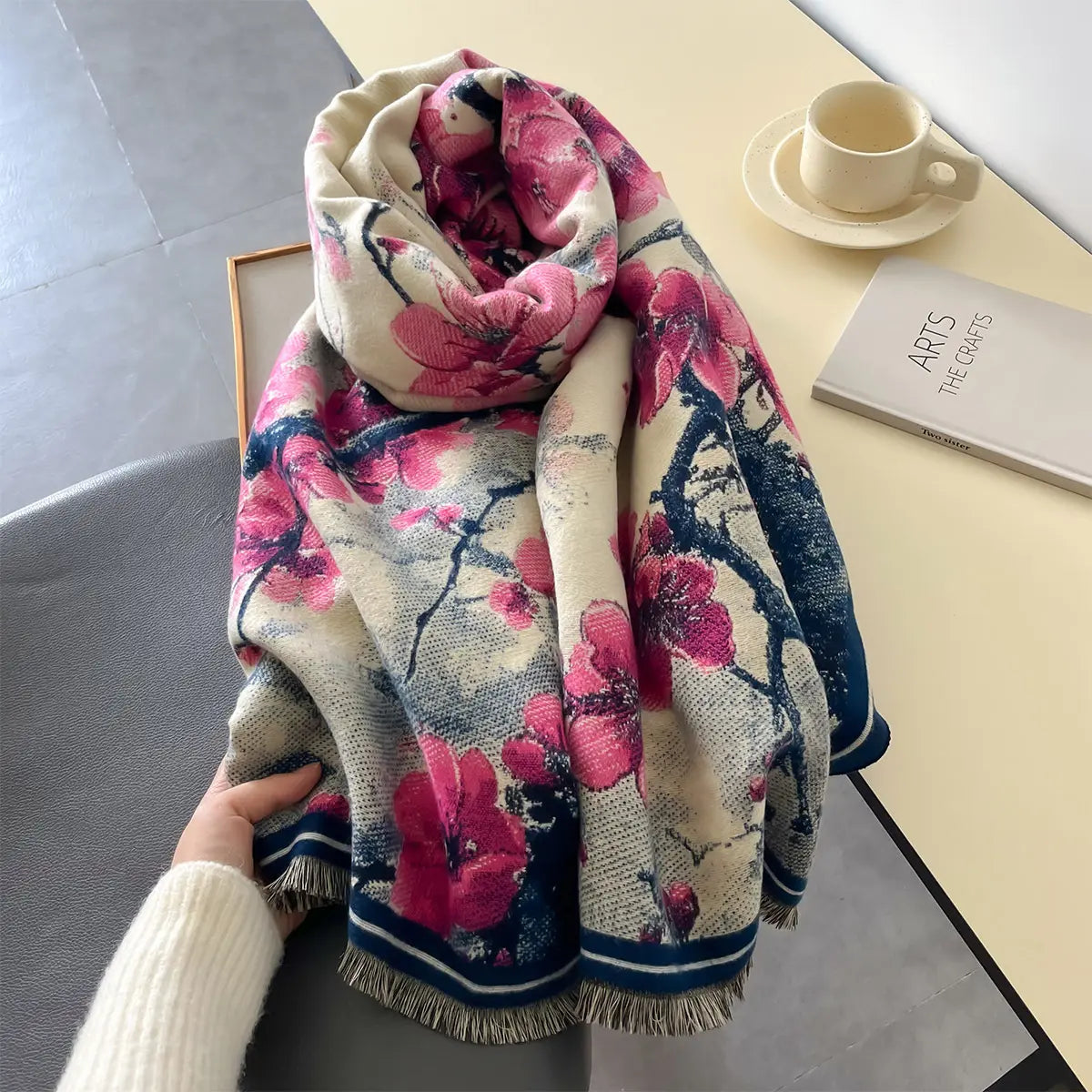 Jeanne - Vintage Peach Blossom Scarf | Elegant & Warm Autumn Winter Wrap