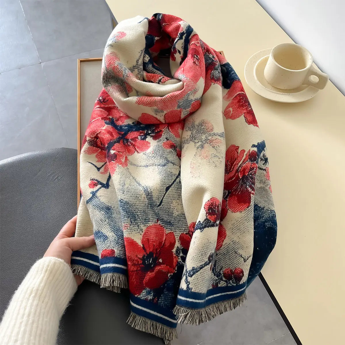 Jeanne - Vintage Peach Blossom Scarf | Elegant & Warm Autumn Winter Wrap
