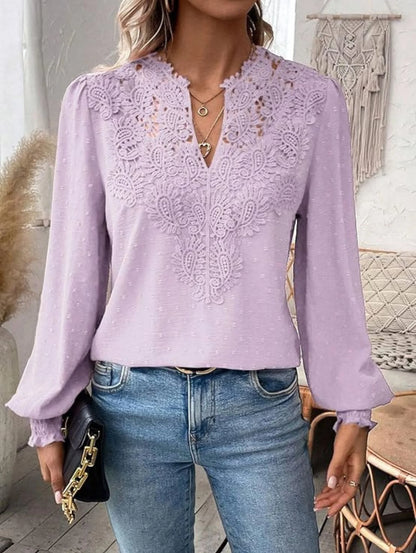 Ninon - Elegant V-Neck Lace Blouse for Women
