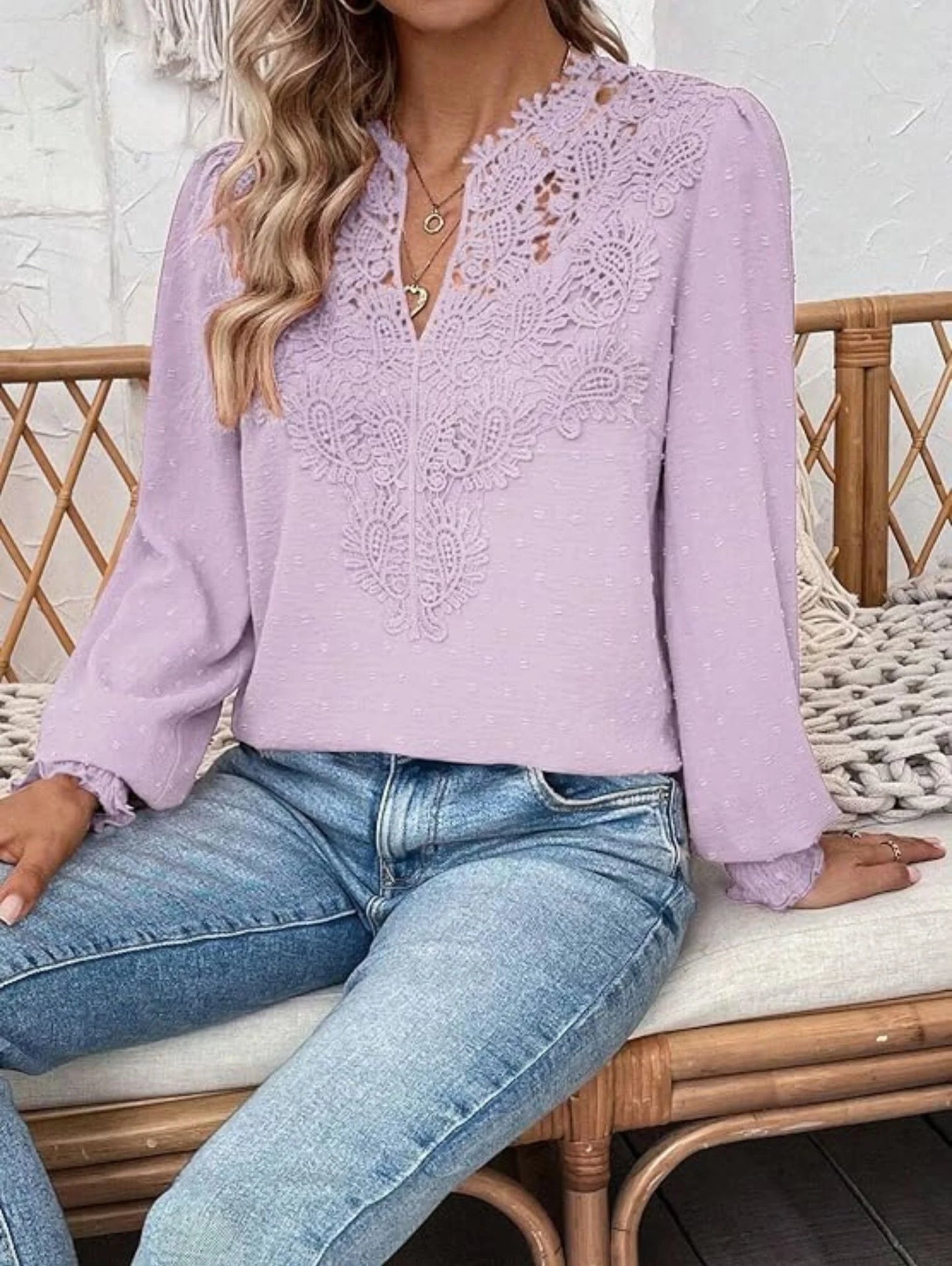 Ninon - Elegant V-Neck Lace Blouse for Women