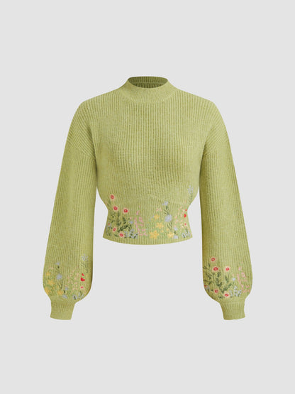 Éloïse – Embroidered Knit Crop Sweater