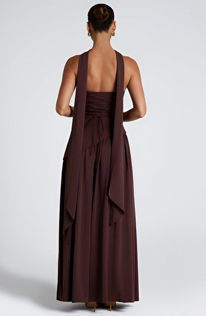 Isaline – Strapless Chiffon Contrast Maxi Dress