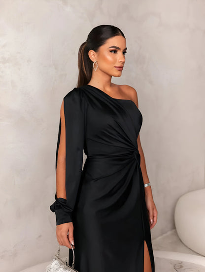 Mireille - One-Shoulder Side Slit Evening Dress