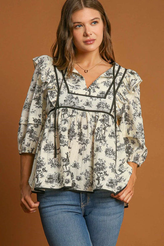 Alma - Puff Sleeve Babydoll Toile Blouse