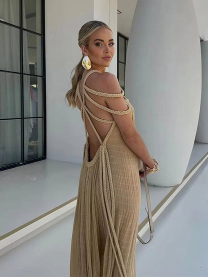 Monique - Linen Blend Draped Braided Maxi Cover-Up