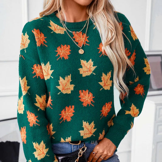 Ylva – Sweater with Maple Leaf Pattern