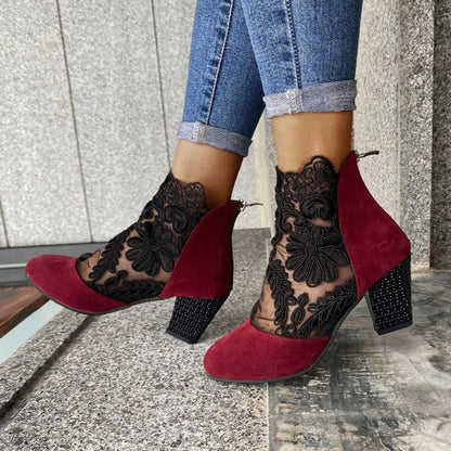 Violetta Lace Panel Block Heel Boots
