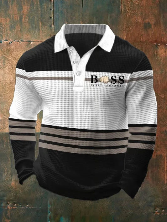 Etienne – Men's Contrast Panel Long-Sleeve Polo