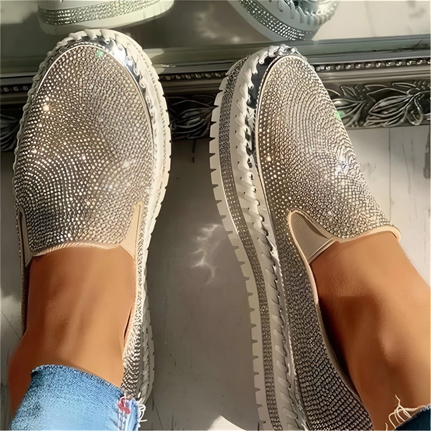 Marcelline – Rhinestone Platform Slip-On Sneakers