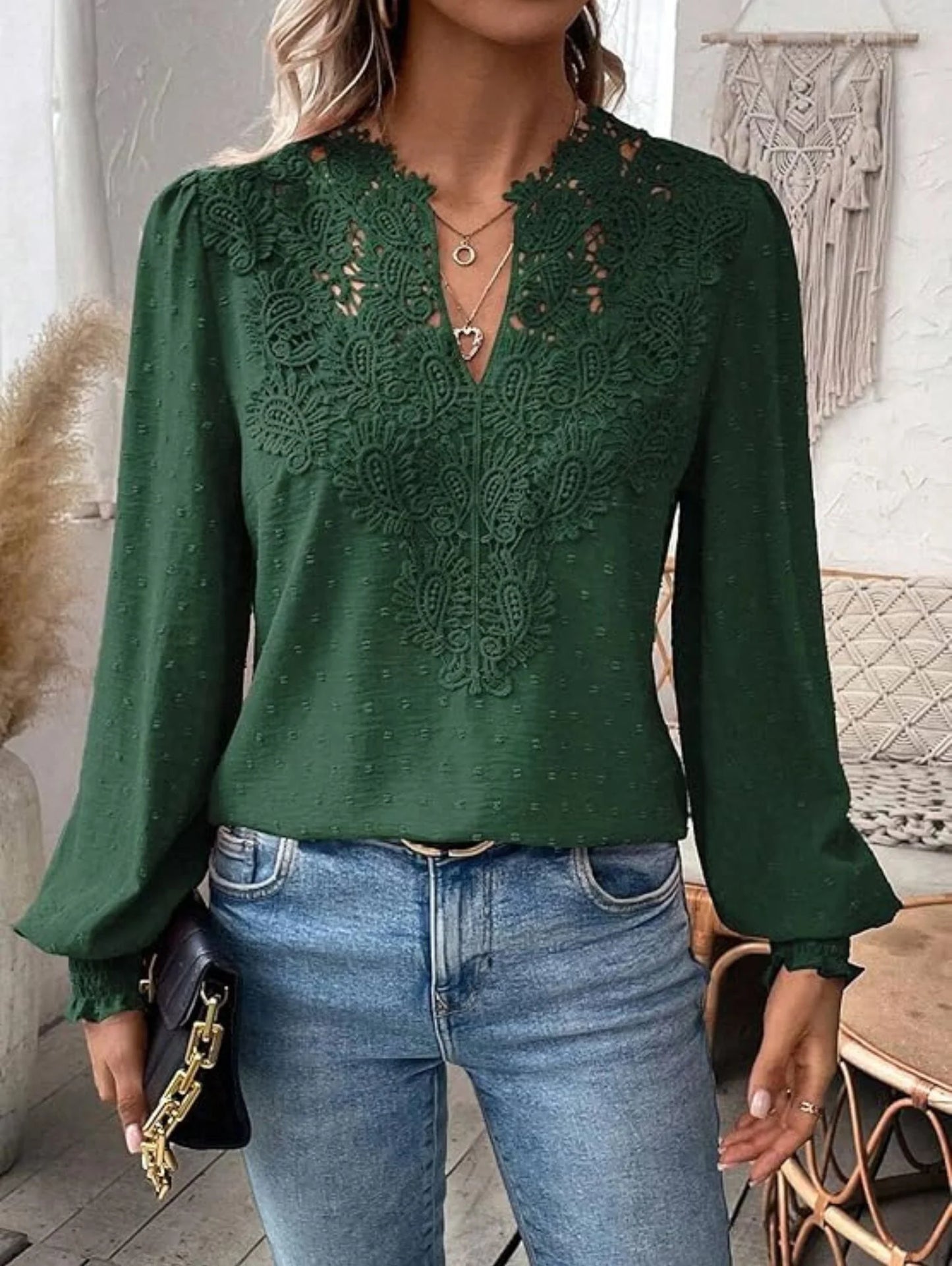 Ninon - Elegant V-Neck Lace Blouse for Women
