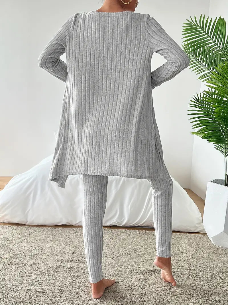 Starowita - Ribbed Knit Set with Cardigan and Top