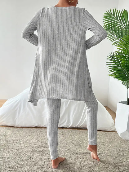 Starowita - Ribbed Knit Set with Cardigan and Top
