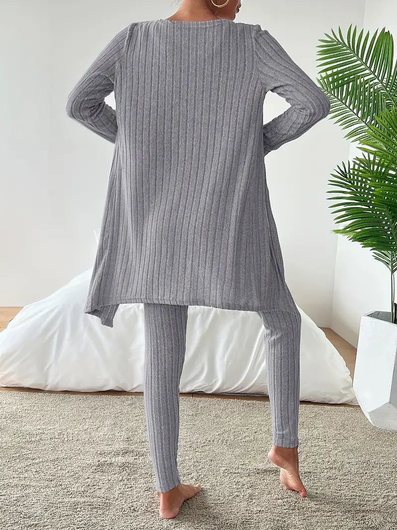 Starowita - Ribbed Knit Set with Cardigan and Top
