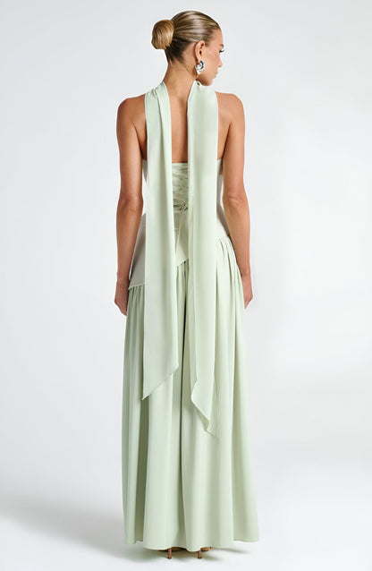 Isaline – Strapless Chiffon Contrast Maxi Dress