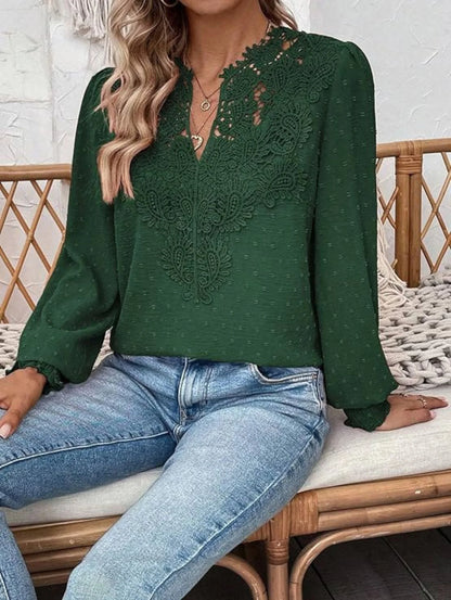 Ninon - Elegant V-Neck Lace Blouse for Women