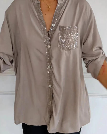 Isabelle – Casual Brick Print Shirt with Sequin