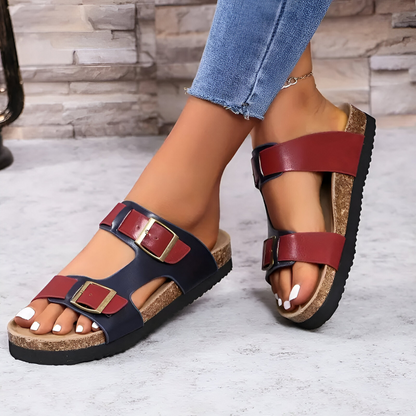JOHANNA - RETRO CORK SLIDE SANDALS WITH DOUBLE STRAP