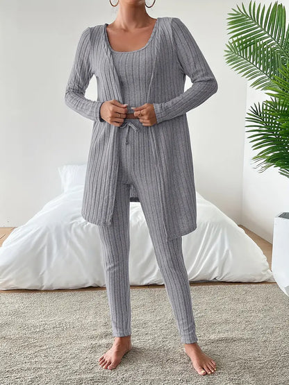 Starowita - Ribbed Knit Set with Cardigan and Top
