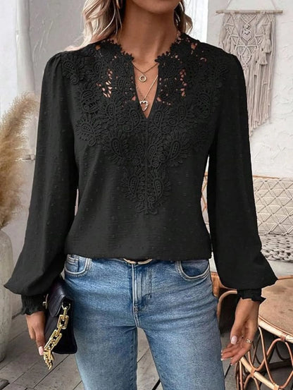 Ninon - Elegant V-Neck Lace Blouse for Women
