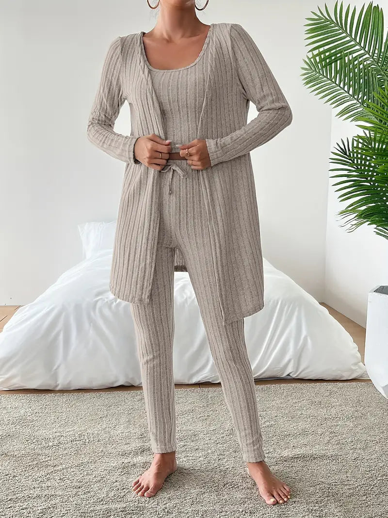 Starowita - Ribbed Knit Set with Cardigan and Top