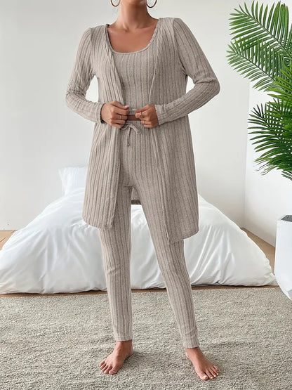 Starowita - Ribbed Knit Set with Cardigan and Top