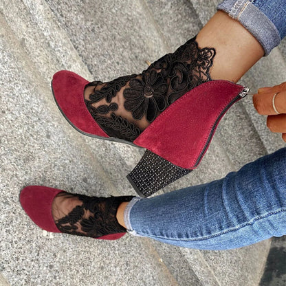 Violetta Lace Panel Block Heel Boots