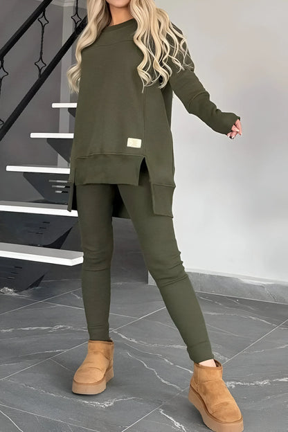 Marie - Slit High-Low Sweatshirt & Bodycon Pants Set