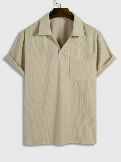 Yves - Men's Short Sleeve Corduroy Polo Shirt