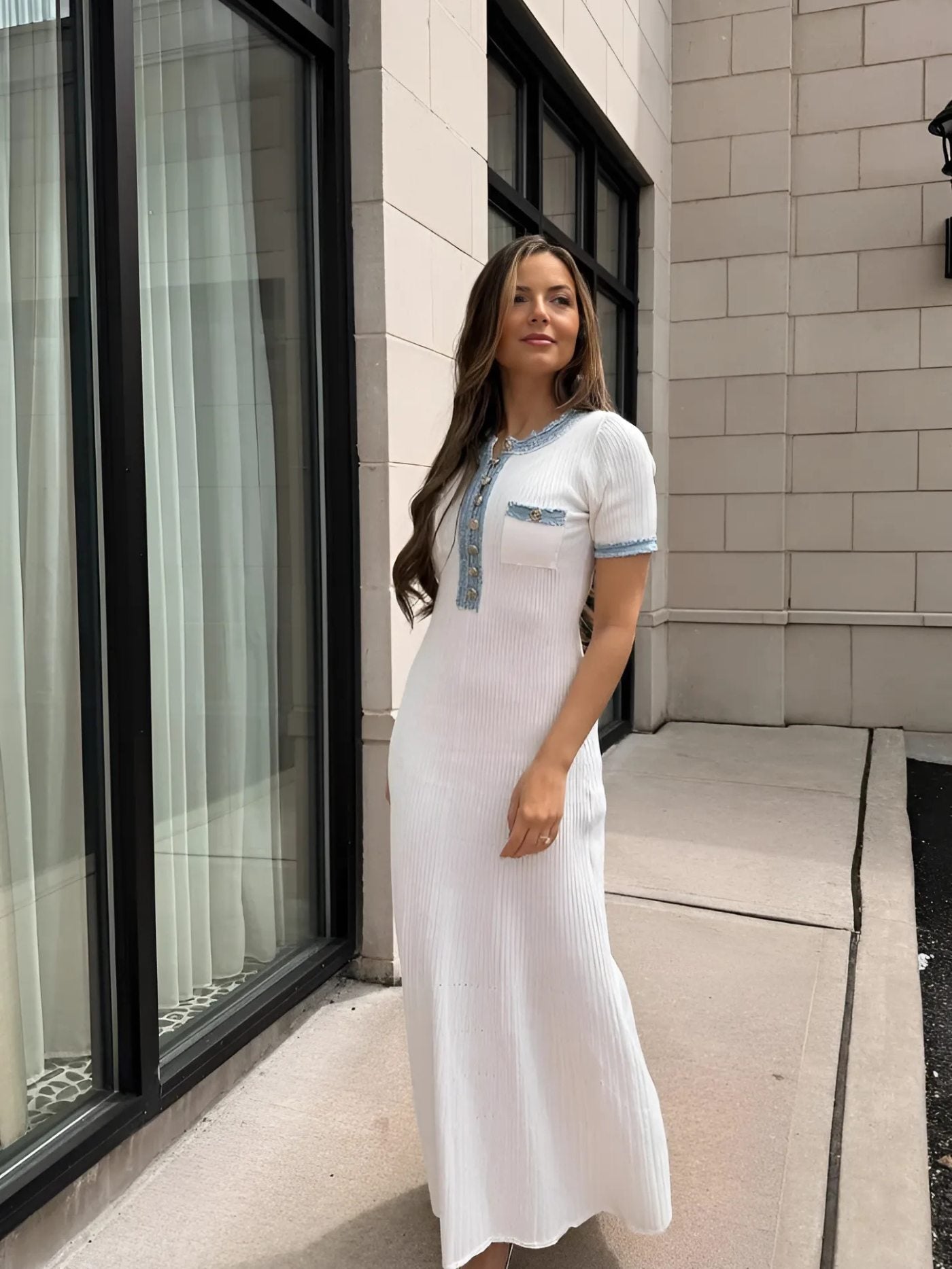 Élodie – Elegant Knit Maxi Dress with Contrast Trim