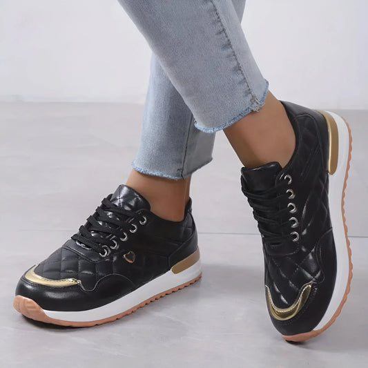 Heloise – Orthopedic Quilted Sneakers with Gold touch