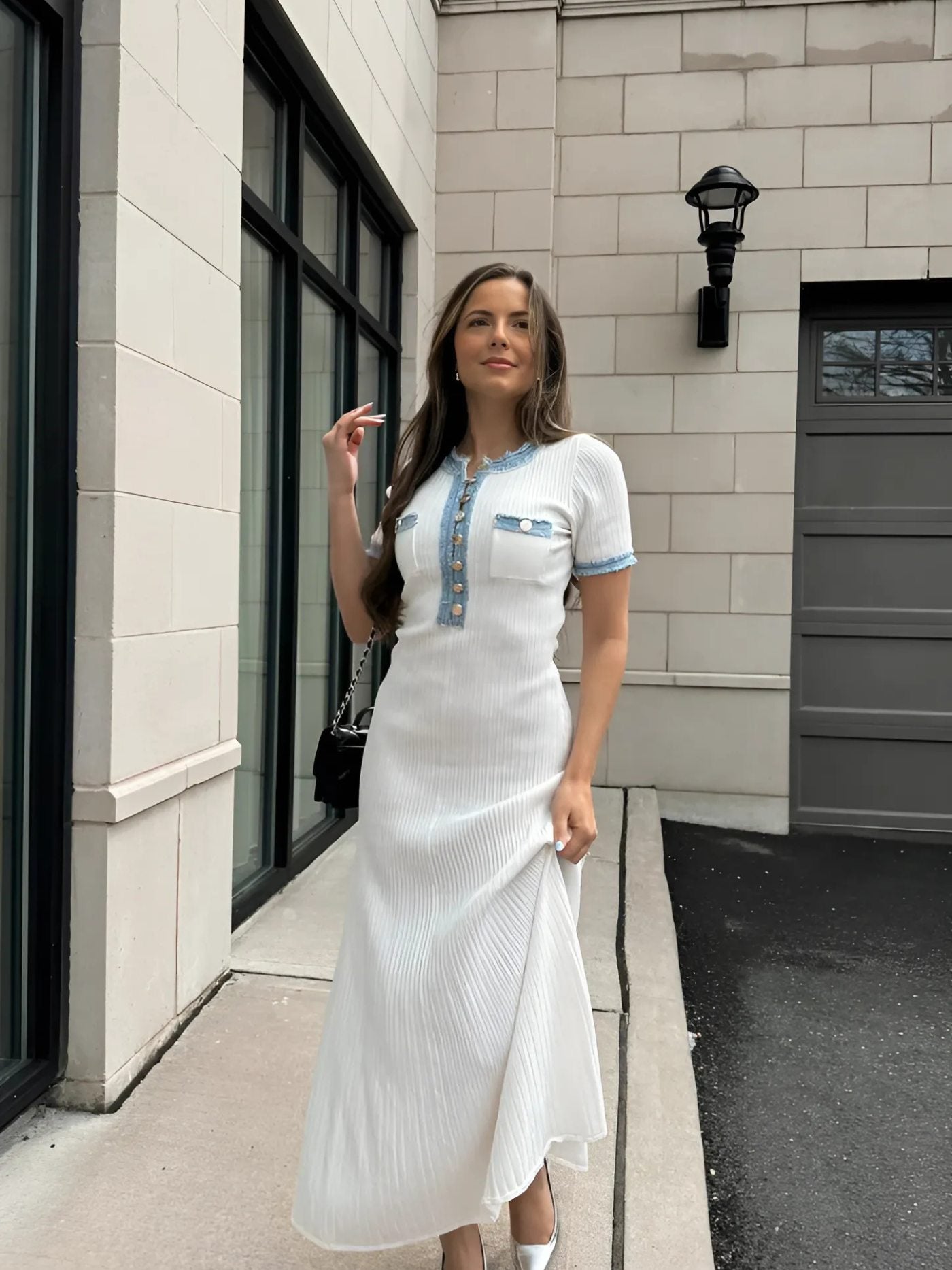 Élodie – Elegant Knit Maxi Dress with Contrast Trim