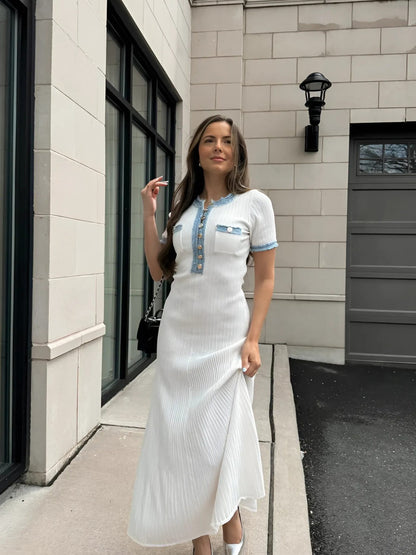 Élodie – Elegant Knit Maxi Dress with Contrast Trim