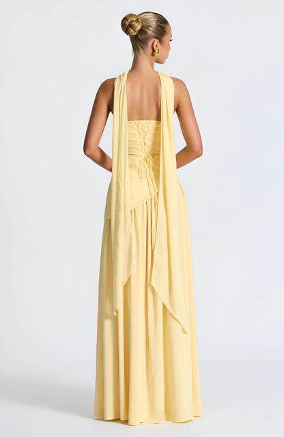 Isaline – Strapless Chiffon Contrast Maxi Dress
