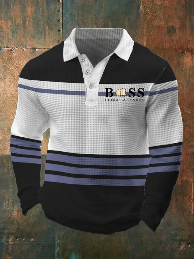 Etienne – Men's Contrast Panel Long-Sleeve Polo
