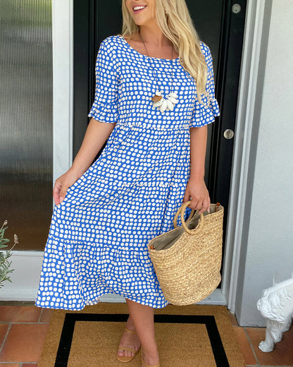 Anastasia - Midi Dress with Round Neck and Polka Dot Print