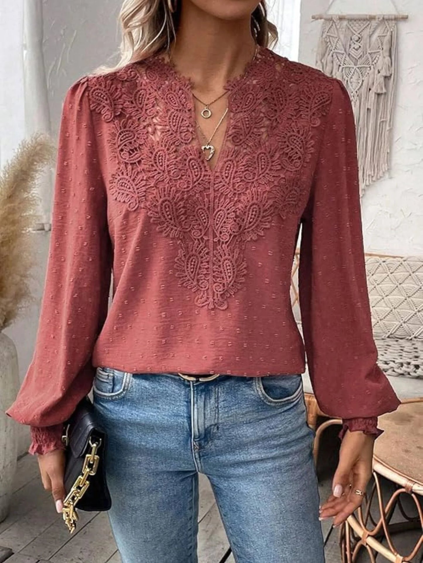 Ninon - Elegant V-Neck Lace Blouse for Women