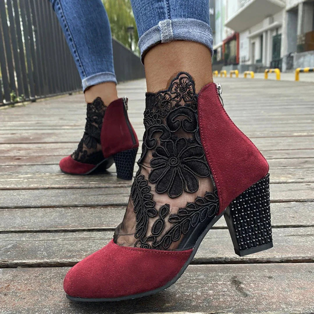 Violetta Lace Panel Block Heel Boots