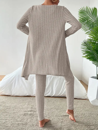 Starowita - Ribbed Knit Set with Cardigan and Top